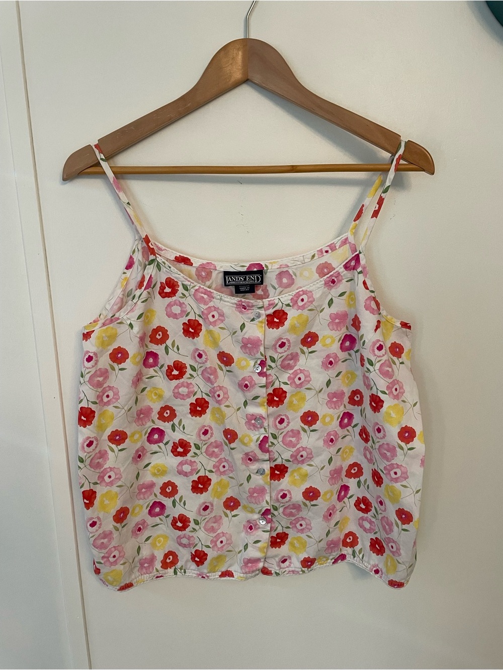 Lands' End White Floral Button-Front Cami - Pink Red Yellow Y2K Size M
